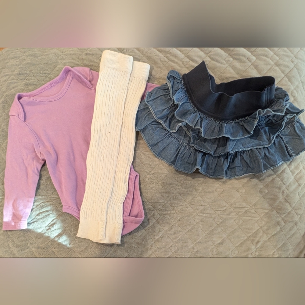 18-24M Purple Bodysuit and Denim Skirt Set